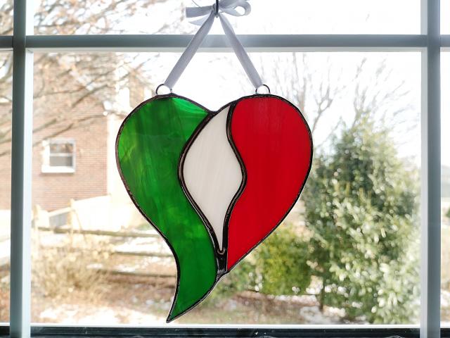 Italian or Mexican Flag Unity Heart Stained Glass Suncatcher, Custom Colors Available