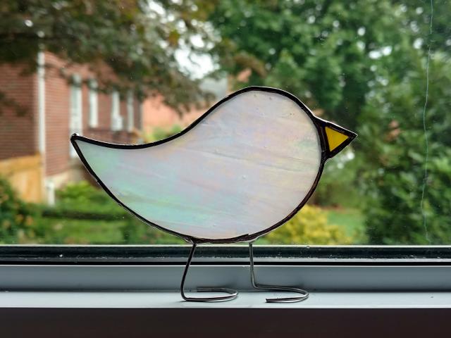 Stained Glass Standing Bird, Rainbow Iridescent