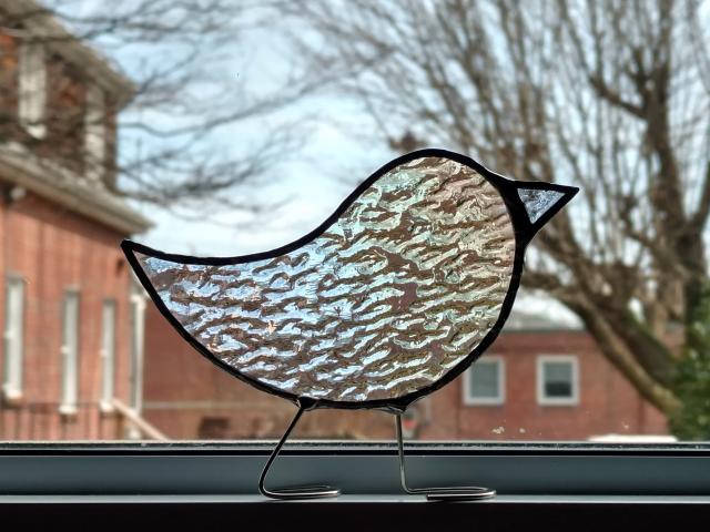 Stained Glass Standing Bird, Clear Iridescent
