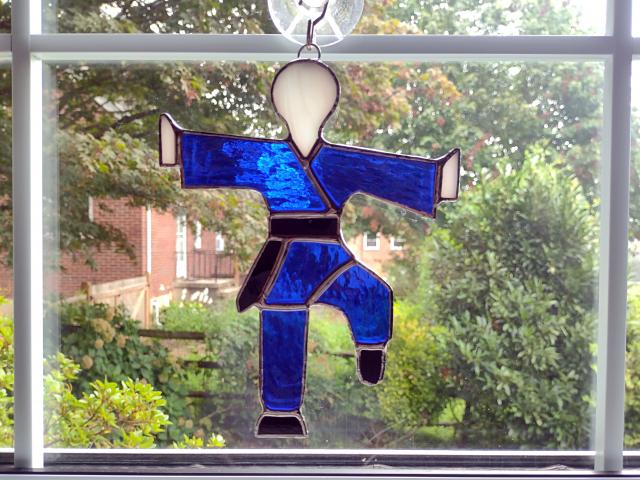Stained Glass Karate Man Martial Arts Suncatcher, Custom Colors Available