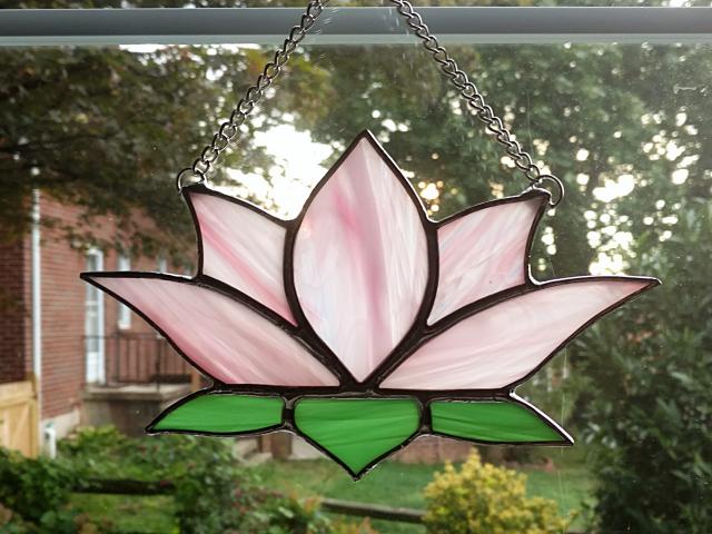 Pink Lotus Flower Stained Glass Suncatcher