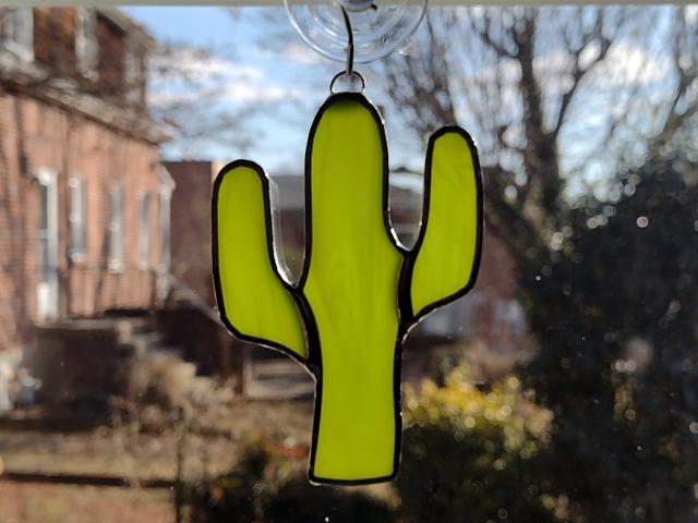 Stained Glass Cactus Suncatcher, Lime Green Opal, Custom Colors Available