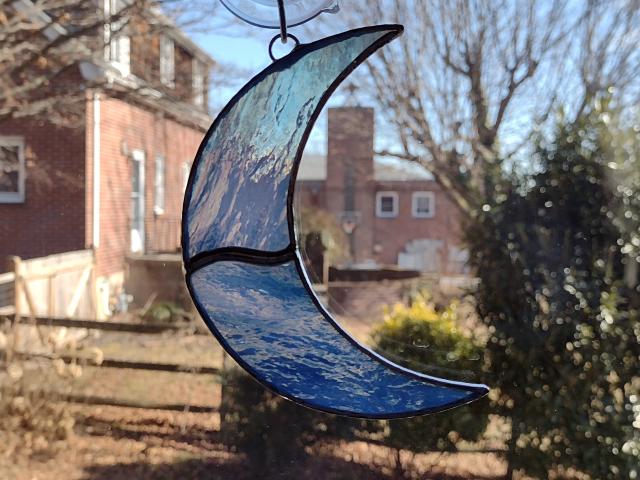 Crescent Moon Stained Glass Suncatcher--Blue Moon