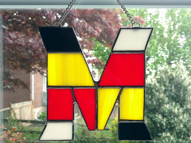 Maryland Pride Stained Glass Suncatcher, University of Maryland Decor, Alumnus Student Gift, Initial M