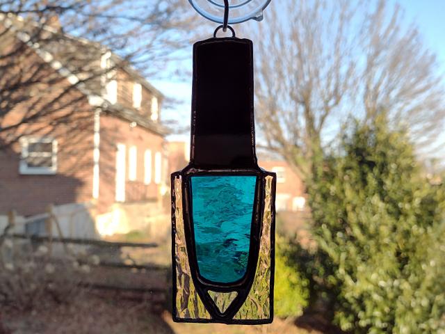 Nail Polish Bottle Stained Glass Suncatcher / Christmas Tree Ornament, Blue Cathedral, Custom Colors Available