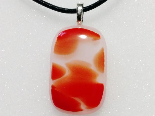 Fused Glass Pendant, Orange and White Swirl