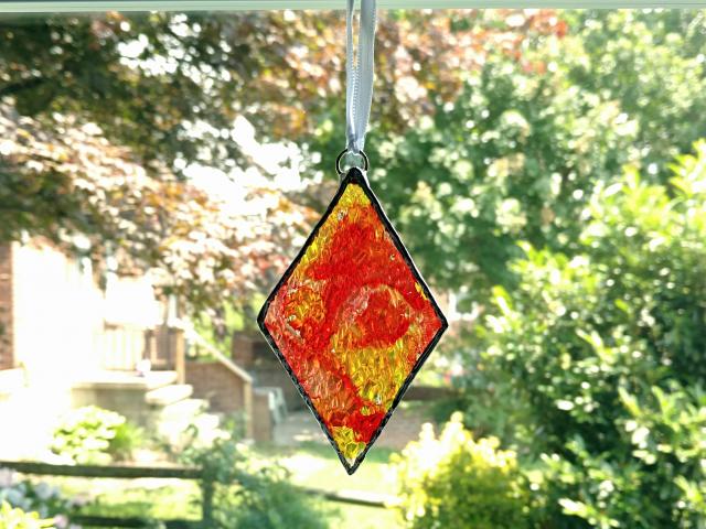 Clone of Alcohol Ink Diamond Suncatcher, Orange and Gold