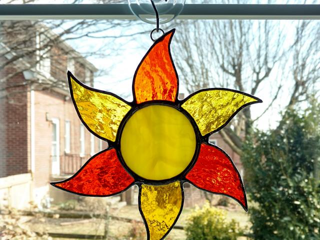 Stained Glass Sun Suncatcher, Orange and Yellow