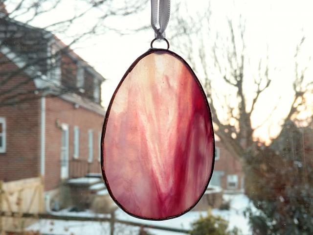 Stained Glass Easter Egg Suncatcher, Pink and White Swirl