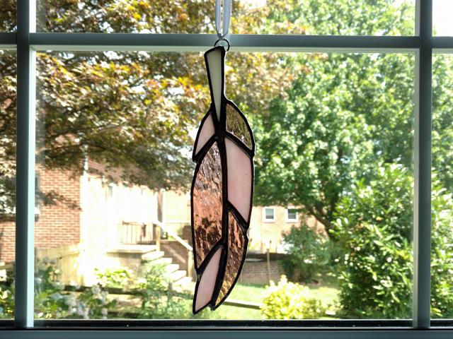 Stained Glass Feather Suncatcher, Pink