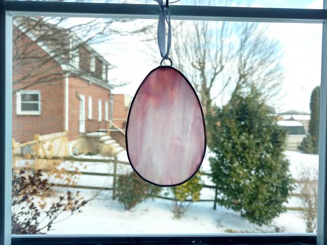 Stained Glass Easter Egg Suncatcher, Pink and White Swirl