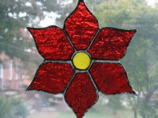 Poinsettia Stained Glass Suncatcher