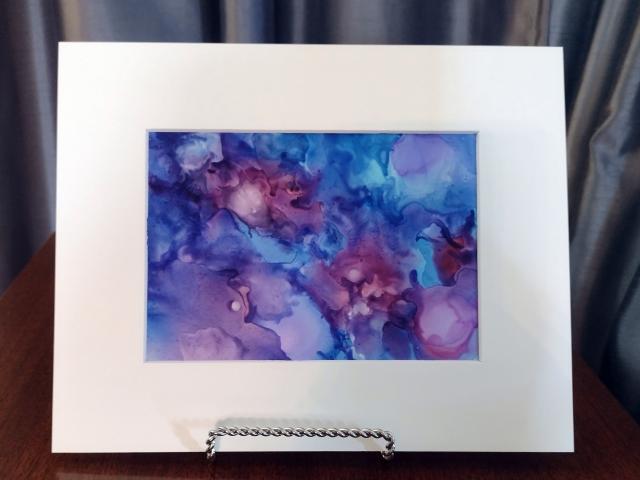 Alcohol Ink Painting, 5 x 7 Matted to 8 x 10, Blue Purple and Pink Abstract Art