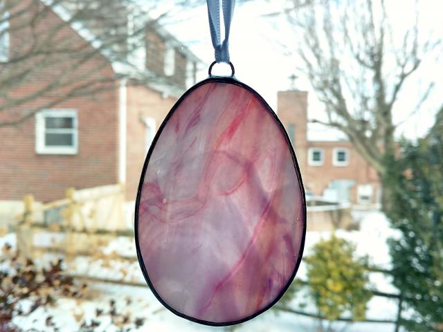 Stained Glass Easter Egg Suncatcher, Pink and White Swirl