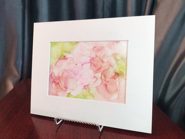 Alcohol Ink Painting, 5 x 7 Matted to 8 x 10, Pastel Floral Abstract