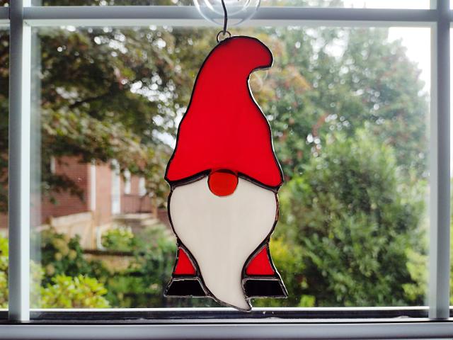 Santa Claus Stained Glass Gnome / Elf Suncatcher