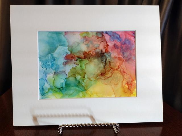 Alcohol Ink Painting, 5 x 7 Matted to 8 x 10, Rainbow Abstract Art