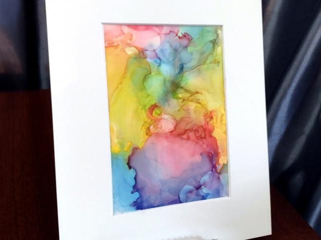 Alcohol Ink Painting, 5 x 7 Matted to 8 x 10, Rainbow Abstract Art