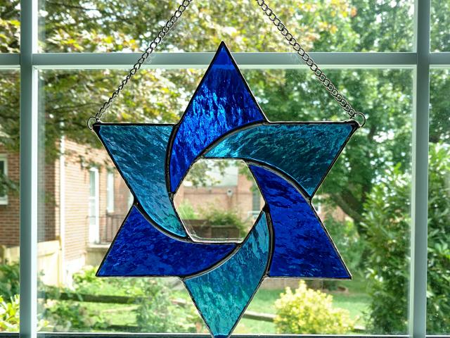 Large Star of David Stained Glass Suncatcher, Custom Colors Available