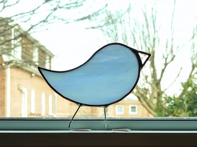 Stained Glass Standing Bird, Light Blue