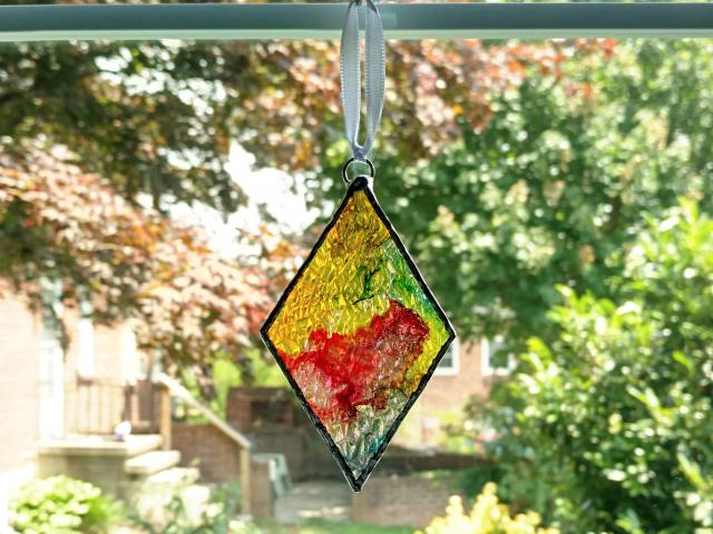 Alcohol Ink Diamond Suncatcher, Rainbow Colors