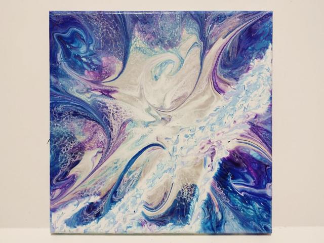 Blue and Purple Swirl I Abstract Acrylic Painting, 12" x 12"