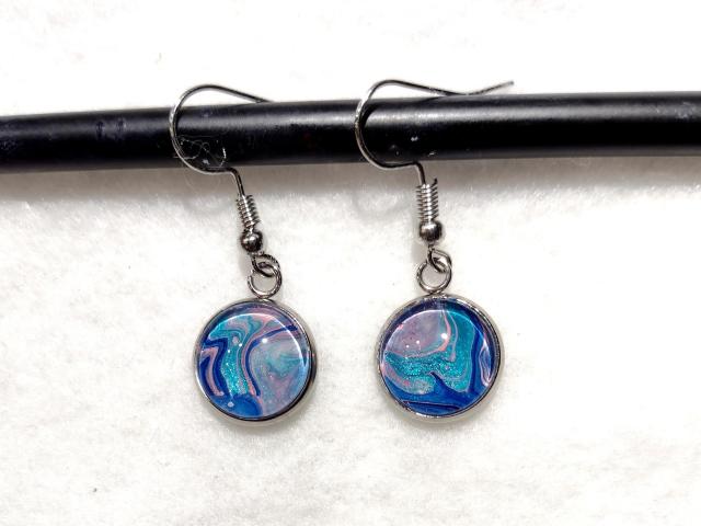 Painted Earrings, Blue, Purple, and Pink Swirls