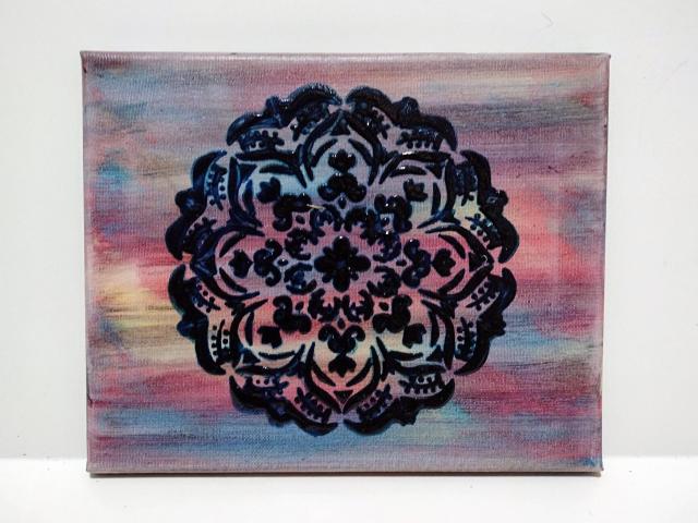 Rainbow Mandala Original Acrylic Painting, 8" x 10"