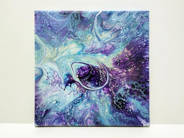 Blue and Purple Swirl II Abstract Acrylic Painting, 12" x 12"