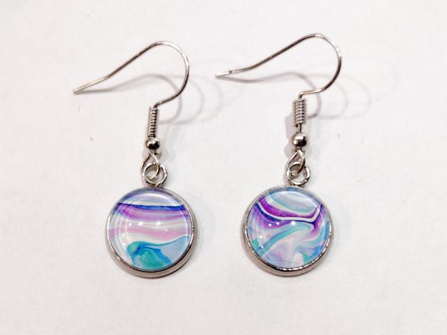 Painted Earrings, Pink, Blue and White Pastel Swirls