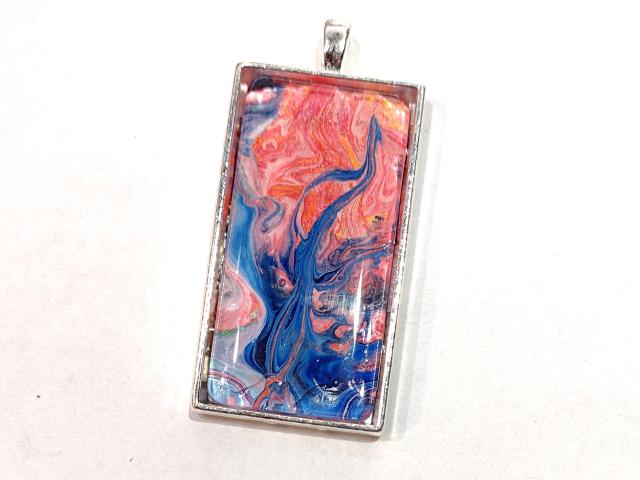 Painted Pendant, Fire and Ice Blue Abstract