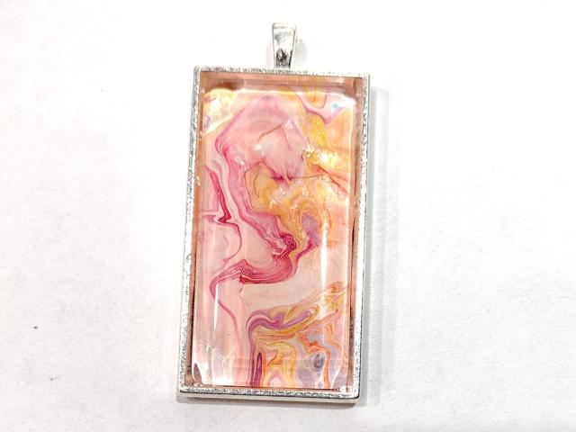 Painted Pendant, Gold and Pink Swirls