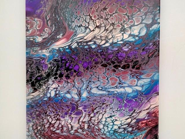 Purple, Pink, and Blue Abstract Original Acrylic Pour Painting, 9" x 12", Fluid Art Painting