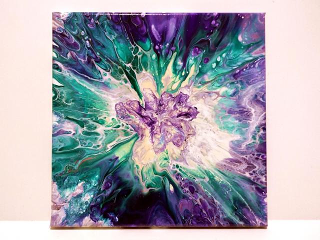 Flower Burst Abstract Acrylic Painting, 12" x 12"