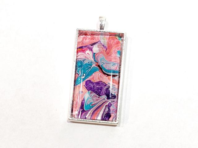 Painted Pendant, Pink, Turquoise, and Purple Floral Abstract