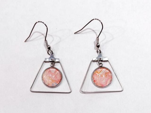 Painted Earrings, Pastel Pink Swirl Trapezoid