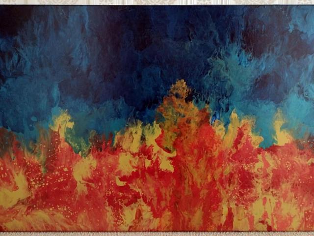 Midnight Fire Original Acrylic Pour Painting, 24" x 36",  Fluid Art Painting,  **LOCAL PICKUP ONLY--DOES NOT SHIP**