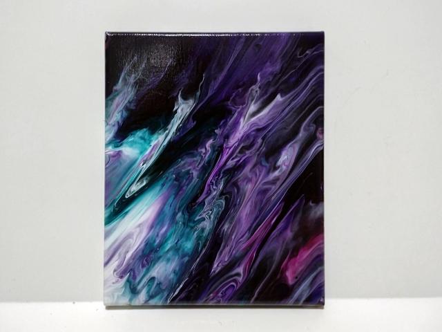 Moody Purples and Blues Abstract Original Acrylic Pour Painting, 8" x 10", Fluid Art Painting