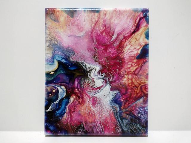 Color Burst Abstract in Pinks and Blues, Original Acrylic Painting, 8" x 10"