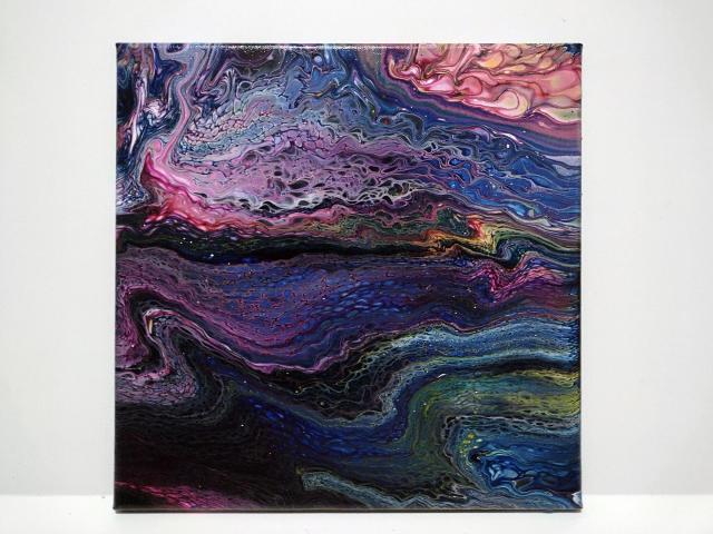 Rainbow Lava Abstract Acrylic Painting, 12" x 12"