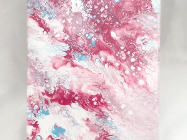 Pastel Pink and Blue Abstract Original Acrylic Pour Painting, 9" x 12", Fluid Art Painting