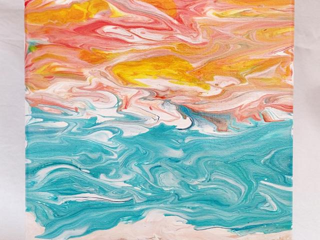 Beach Sunset Original Acrylic Abstract Painting, 8" x 10" on Canvas