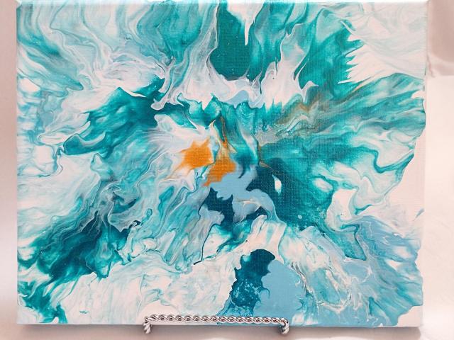 Blue and Gold Original Acrylic Abstract Painting, 8" x 10" on Canvas
