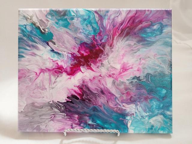 Pink and Blue Abstract Original Acrylic Pour Painting, 8" x 10", Fluid Art Painting