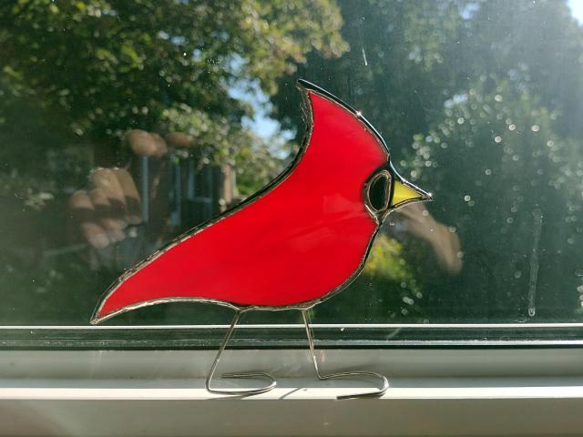 Stained Glass Cardinal Standing Bird, Custom Colors Available