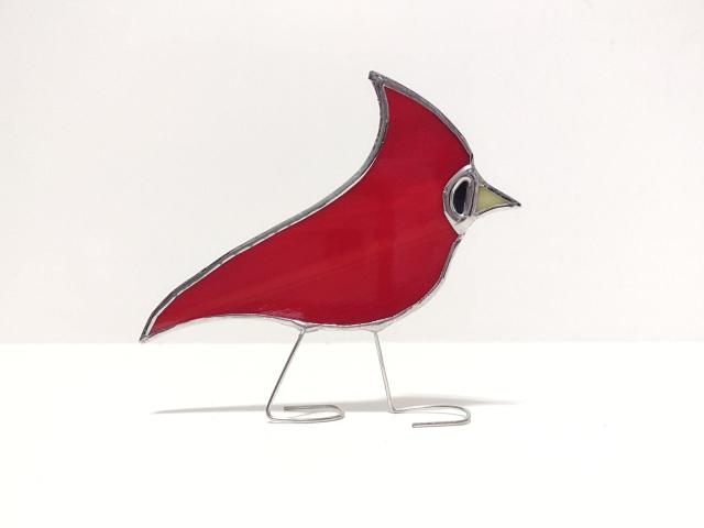 Stained Glass Cardinal Standing Bird, Custom Colors Available