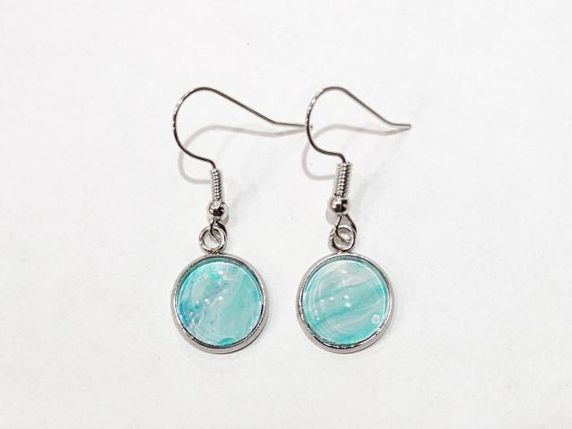 Painted Earrings, Light Aqua Blue Swirl