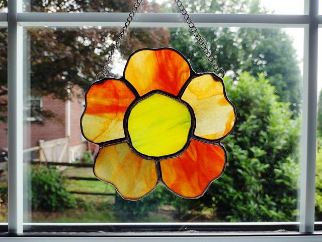 Stained Glass Orange Poppy Flower Suncatcher