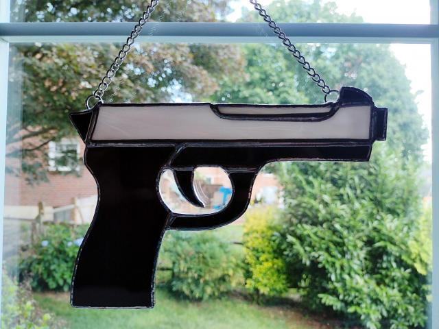 Stained Glass Hand Gun Suncatcher, Custom Colors Available