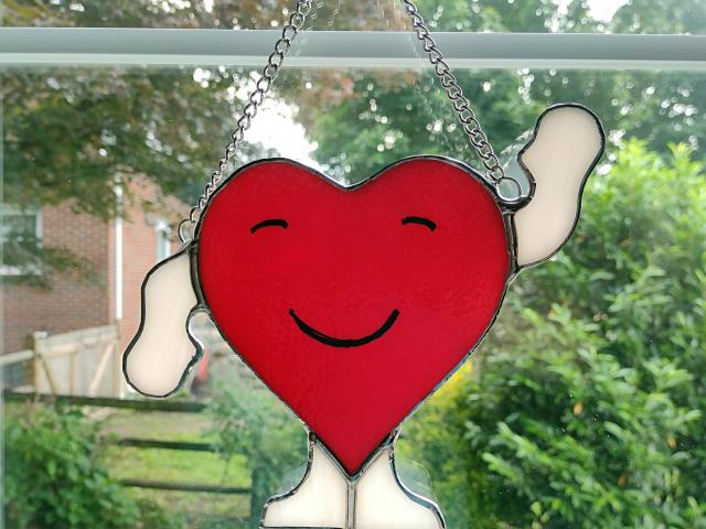 Howdy Heart Stained Glass Suncatcher, Custom Colors Available